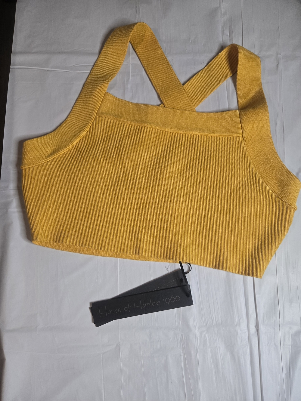House of Harlow 1960 Sunny Yellow Ribbed Cross-Back Crop Top